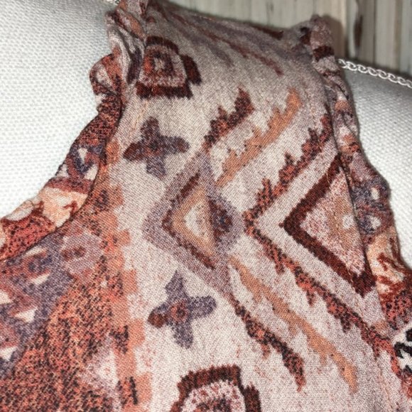 Mason & Belle Tribal Print Cold Shoulder Long Puff Sleeve Pop Over Top Size Med - Picture 5 of 9